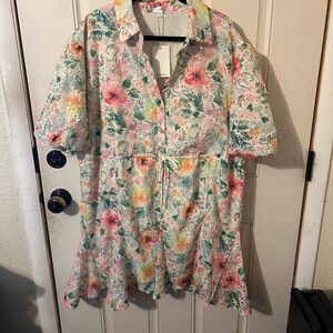 NWT Piper & Scoot Floral Print Button Up Eyelet Women's Dress